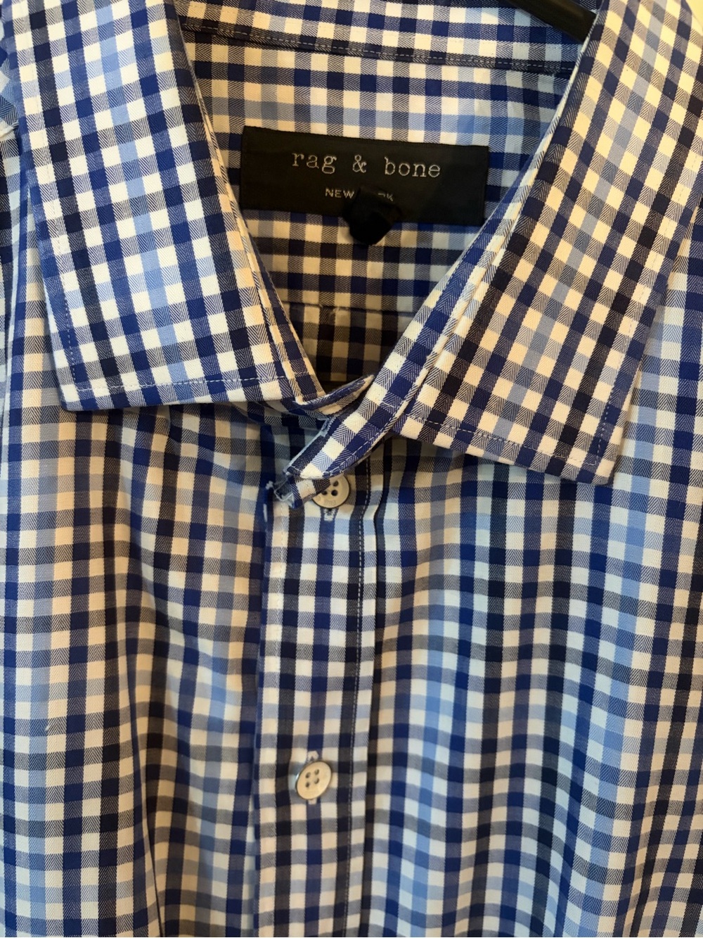 rag & bone Blue and White Gingham Dress Shirt 17/XL